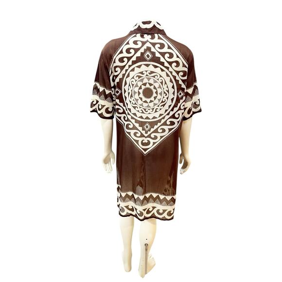 Gottex Brown White Cotton Button Down Swim Coverup Medium - Picture 4 of 9
